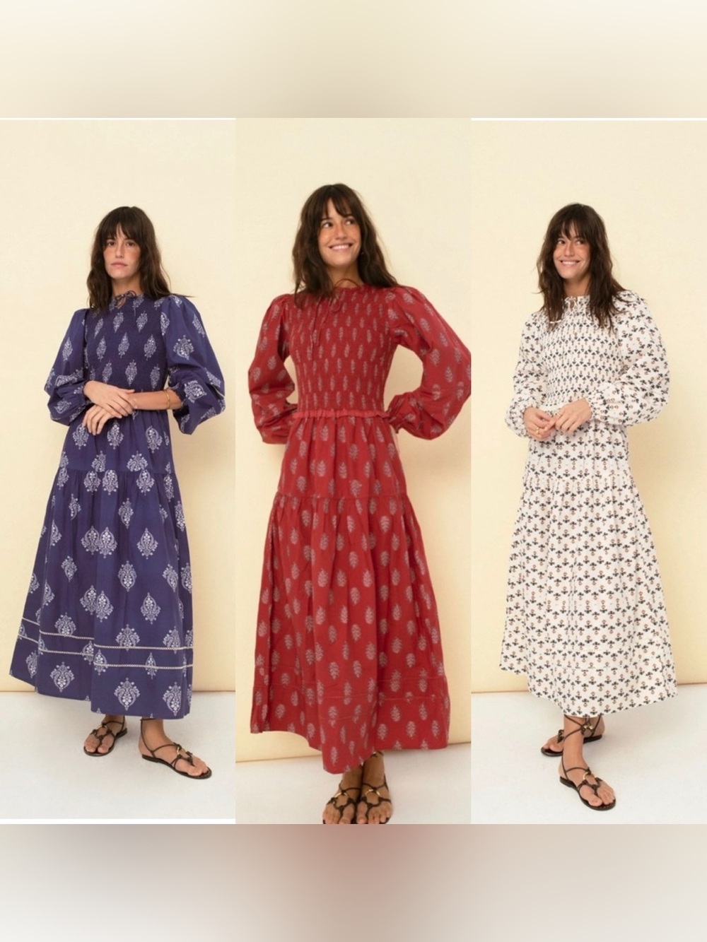🌟3 for $150 Sonmer Camilla Dress Long Sleeve Maxi Smocked